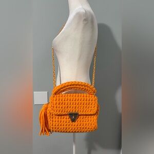 Meertens Luxury, Handcrafted Orange Crochet Shoulder Bag/clutch with Tassel.